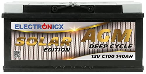 Electronicx Solar Edition Batería Solar AGM 12 V Suministro de batería Solar Almacenamiento de energía de la batería Sistema Solar fotovoltaico para Acampar Cobertizo de jardín (140AH)