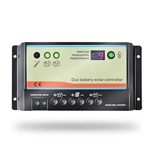 EPEVER® 20A PWM Controlador de Carga Solar 12V/24V para Regulador Solar de Carga de Doble Batería con Indicador LED para Vehículos Recreativos, Caravanas y Barcos - EPIPDB-COM-20