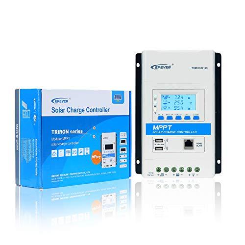EPEVER MPPT Solar Charge Controller 20A 12/24V Auto Max. PV 100V Solar Panel Modular-Designed Regulator with LED&LCD Display and Double USB Port for Gel AGM Sealed Flooded Lithium Battery(TRIRON2210N)