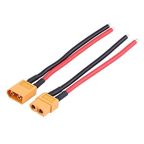 Fockety Cable Macho XT60, Funda de Silicona de Baja Resistencia 2 Piezas / Juego Cable Conector XT60, conecte la batería de Litio para Aplicaciones de Alta Potencia La mayoría de Las