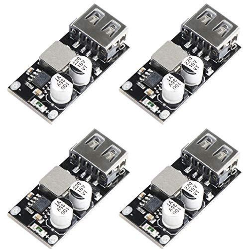 Greluma 4 Piezas Convertidor USB Buck,Módulo Reductor DC-DC 4.5-32V 12V 24V a 5V QC 3.0 Módulo de Carga Fuente de Alimentación Regulador de Voltaje Tablero de Transformador de Voltios