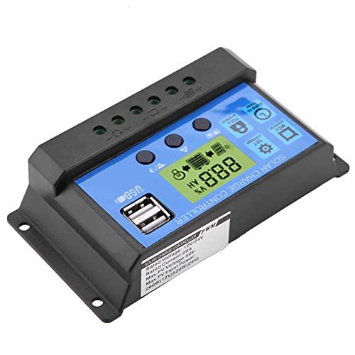 Hyuduo Controlador de Panel de Carga Solar Pwm 12V 24V, Regulador de Batería Inteligente, Regulador de Carga Solar, con Pantalla LCD de Doble Puerto USB 10/20/30A(Yjss-20A)