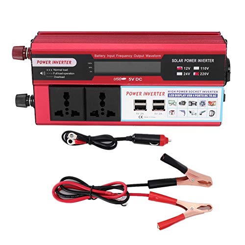 Inversor de Corriente para automóvil, Inversor de energía Solar de 5000W Pantalla Digital Teléfono 4 Adaptador de Cargador USB Convertidor
