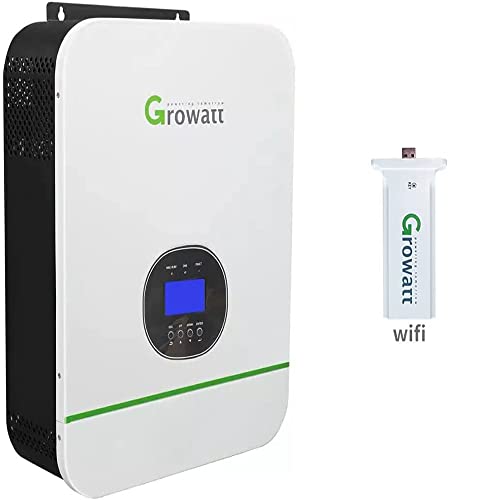 Inversor off-Grid con módulo WiFi, Growatt 3000W 24/48V Solar Generador, Inversor híbrido Solar & Windenergy, Cargador MPPT incorporado, Controlador de carga solar Inverter (48 V)