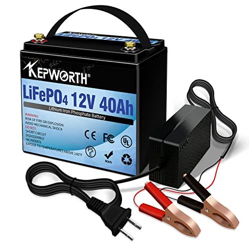 KEEPWORTH 40Ah 12V Batería LiFePO4 Bateria Litio Fosfato de Hierro y Litio Energía de Emergencia con más de 4000+ de Ciclo Profundo y Protección 50A BMS para el Kit de Panel Solar, RV, Marina, Casa