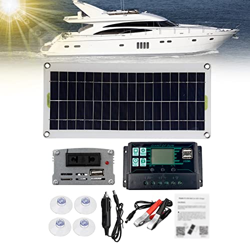 Kit de Panel Solar 30A 12V/24V Paneles solares policristalinos Inversor de corriente de 220W Kit Sistema Fotovoltaico Pantalla digital LCD para Autocaravana Campervan Cobertizo Camping Caravana Barco