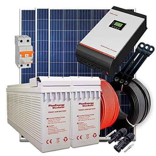 Kit Solar 24V 750W / 3.750W Día + 3 Paneles + 2 Baterías FT-250Ah + Inversor Multifunción 3kva con Regulador PWM 50A