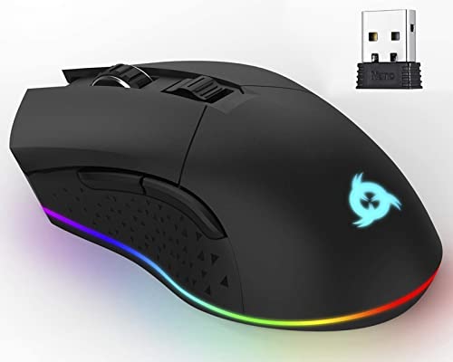 KLIM Blaze - Ratón inalámbrico Gaming Recargable RGB - NUEVO 2023 - Sensor de Alta precisión con batería Recargable de Larga duración - Ajustable hasta 10000 dpi - Modo inalámbrico y con Cable (Negro)
