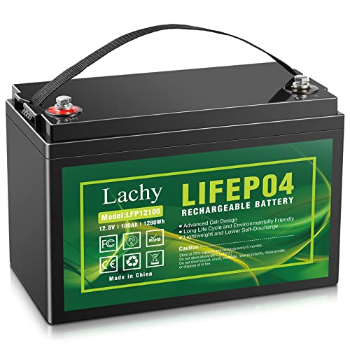 Lachy 12V 100Ah LiFePO4 Batería 4000 ciclos Batería Recargable sin Mantenimiento Baja autodescarga y Peso Ligero con BMS Incorporado para energía Solar, Scooters para niños, Botes, carritos de Golf