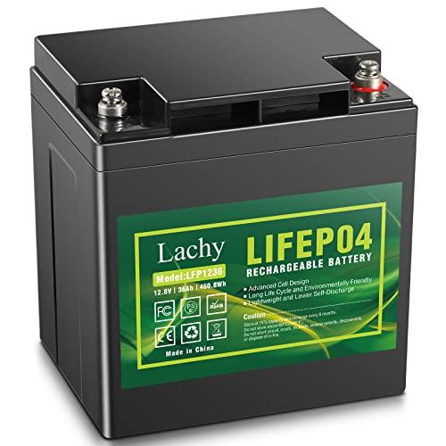 Lachy 12V 36Ah LiFePO4 Batería 4000 ciclos Batería Recargable sin Mantenimiento Baja autodescarga y Peso Ligero con BMS Incorporado para energía Solar, Scooters para niños, Botes, carritos de Golf