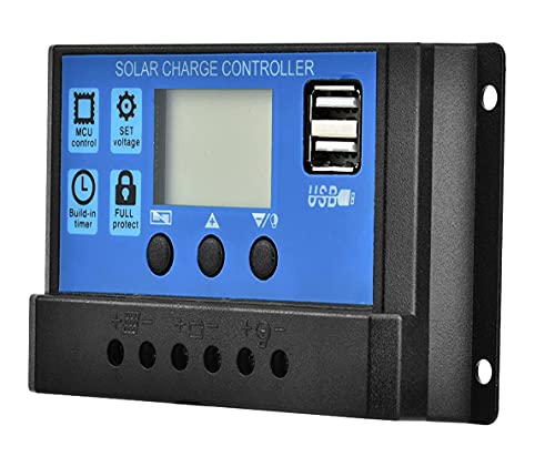 Lelukee 10A PWM Regulador De Carga Solar Con Doble Usb-12V / 24V Pantalla LCD Regulador Inteligente Panel Solar Automático Para Baterías Al Plomo/Panel Solar / Cargas