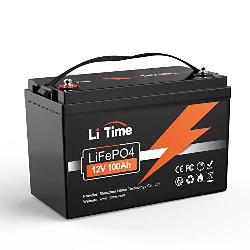 LiTime 12V 100Ah batería LiFePO4 de Litio, BMS Incorporado de 100A, ciclos 4000-15000, Vida útil de 10 años, RV, Solar, energía de Respaldo