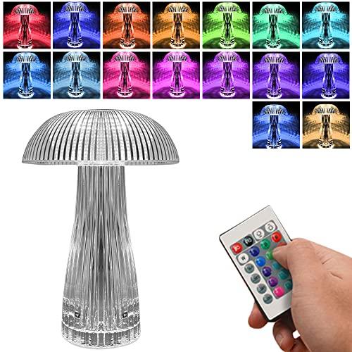 LUFEIS Lámpara de Mesa de Cristal, Lamparas de Mesita de Noche Control Tactil Regulable RGB con 16 Colores y 4 Modos, Led Luz Ambiental Recargable, Carga USB Lampara de Mesa Led para Salon Dormitorio