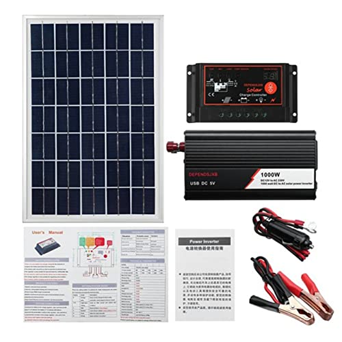 MeterBew1147 Sistema de Panel Solar 60A Controlador de Carga del Panel Solar Kit de inversor Solar 1000W Maleta de Panel Solar de generación de energía Completa - Negro (80402202M1)