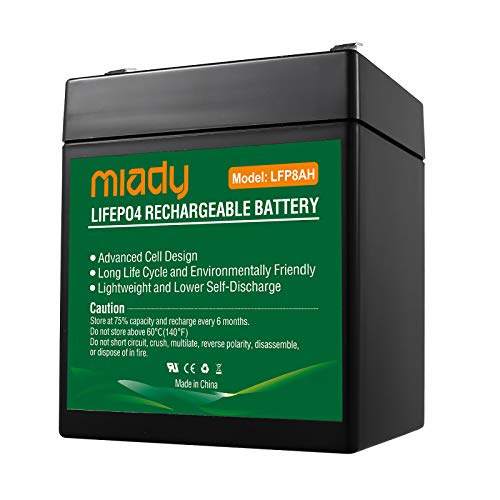 Miady Batería de Litio LiFePO4 de 12,8V y 7,2 Ah con BMS (Sistema de gestión de baterías), 2000 ciclos, batería sin Mantenimiento para autocaravanas, Barcos, Camping o instalaciones solares, etc.