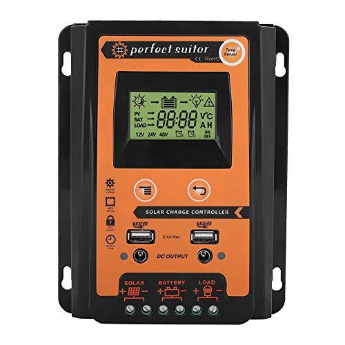 MPPT Controlador de carga solar, Fydun 12V / 24V Panel solar Controlador de batería Panel USB doble Regulador de carga solar LCD Pantalla Regulador de corriente Negro + Naranja(30A)