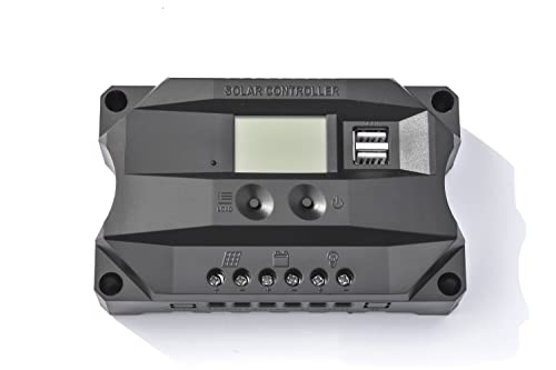 Newpowa Regulador de carga solar PWM de 10 A, sistema de carga de 12/24 V, con puertos USB duales de 5 V, pantalla LCD desarrollada para proteger su sistema de carga solar independiente de la red.