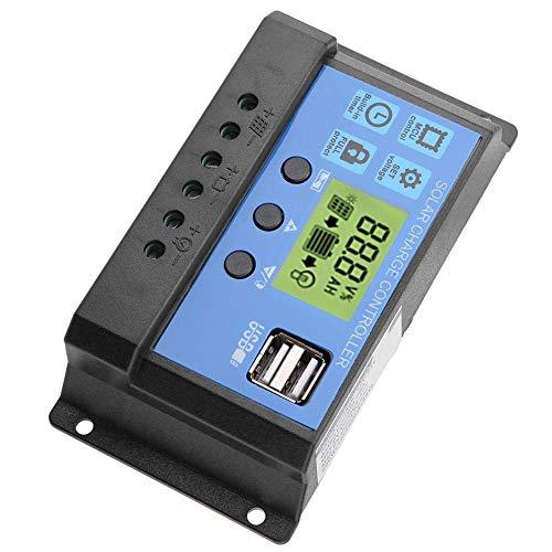 Nikou Controlador de Carga Solar, PWM 12V 24V Dual USB Panel Solar Controlador de Carga Regulador Pantalla LCD 10/20/30A(YJSS-30A)