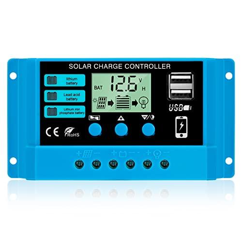 PAIRIER 30A Controlador de Carga Solar 12V/24V Regulador Inteligente de Carga Pantalla LCD 5V/2A Doble Puerto USB Regulador de Carga Solar Regulador de Carga Solar para Protección Contra Sobretensión