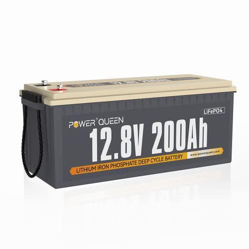 Power Queen Batería Litio 12V 200Ah Batería LiFePO4 Recargable 2560Wh con 100A BMS 15000+ Ciclos Profundos Batería Camper Furgoneta 10 Años de Vida útil para RV Solar Marina Hogar Fuera de la Red