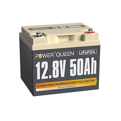 Power Queen Batería Litio 12V 50Ah Batería LiFePO4 640Wh con 50A BMS Batería Recargable Hasta 15000+ Ciclos Profundos Bateria de Fosfato de Hierro y Litio para Solar Hogares Camping Scooter Eléctrico