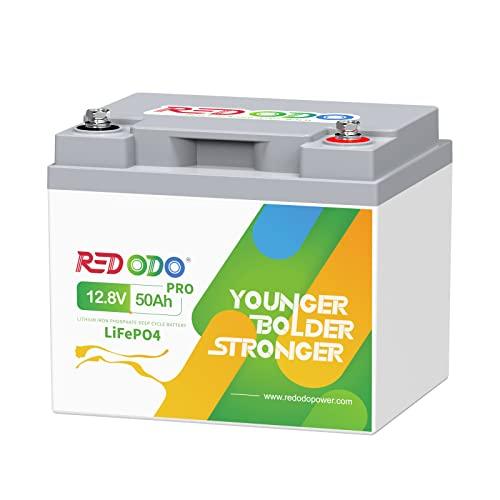 Redodo 12.8V 50Ah batería portátil de litio LiFePO4, reemplazo ideal para 12V 100Ah AGM SLA batería, BMS incorporado, 4000-8000 ciclos, perfecto para RVs, campers, dispositivos de seguridad, etc.