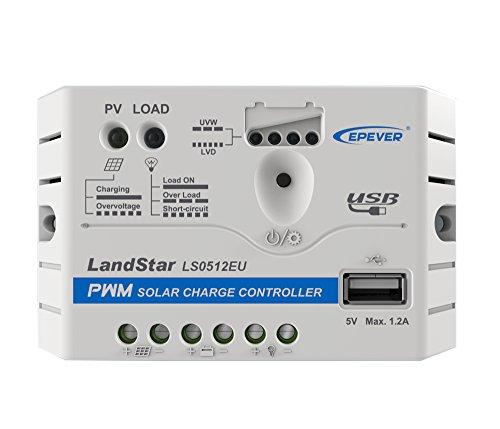 Regulador de carga solar EPEVER PWM LandStar Serie LS-EU Regulador de carga con conexión USB, 5-30A, 12V/24V, tierra positiva común