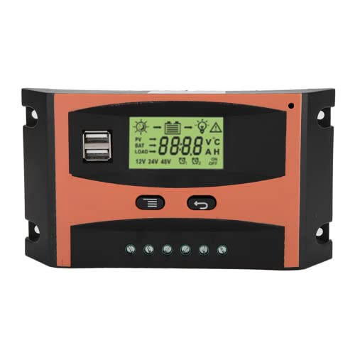 Regulador de panel solar MPPT, 12V/24V Salida de puerto USB dual medidor automático de pantalla LCD ajustable regulador de batería controlador de batería (40A)
