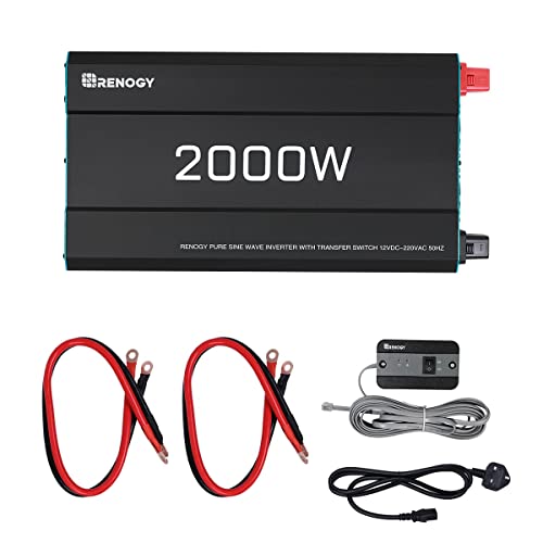 Renogy Inversor 12V 220V Onda Pura, Inversor Onda Pura 2000W/4000W, Transformador 12v a 220, Inversor de Corriente para Coche, Inversor Solar, Convertidor DC a AC 220v-240v para Autocaravana, Camion