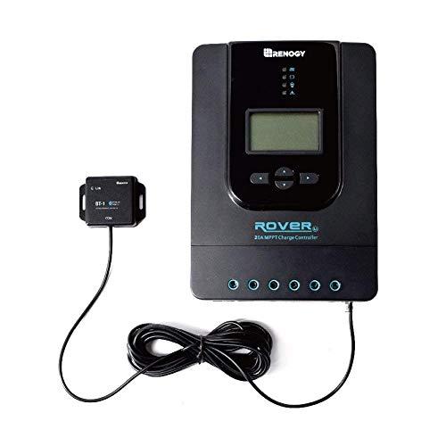 Renogy Rover Regulador Solar MPPT 20A con Módulo Bluetooth, Controlador de Carga Solar 12V/24V, Regulador Placas Solares, con Pantalla LCD, Sensor de Temperatura Remoto, para Batería de Litio AGM Gel