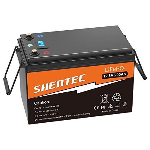 Shentec Batería LifePo4 de 12V 200Ah Más de 10000 ciclos Profundos con batería de fosfato de Hierro y Litio BMS para Motor de Arrastre Paneles solares RV Barcos Fuera de la Red