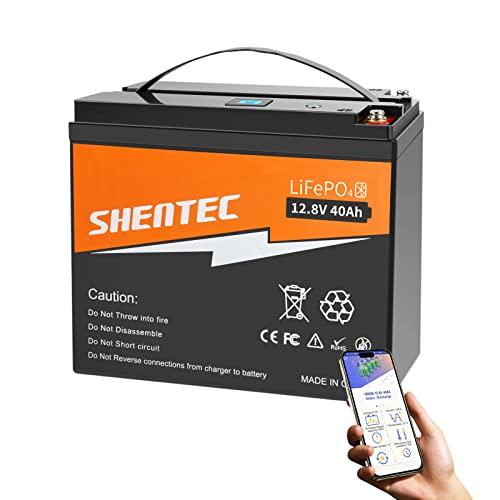 Shentec Batería Litio LiFePO4 12V 4000 ciclos Batería Recargable sin Mantenimiento Baja autodescarga y Peso Ligero con BMS, función Bluetooth Incorporado