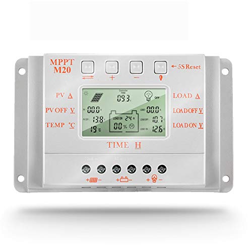 SolaMr 20A Regulador de Carga Solar 12V/24V Identificación Automática Voltaje Panel Solar Regulador de Inteligencia con Pantalla LCD - M20