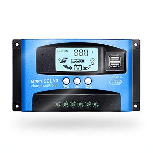 SolaMr 60A Regulador de Carga Solar 12V/24V Panel Solar Regulador de Carga de la Batería con Pantalla LCD y Doble Puerto USB - 60A