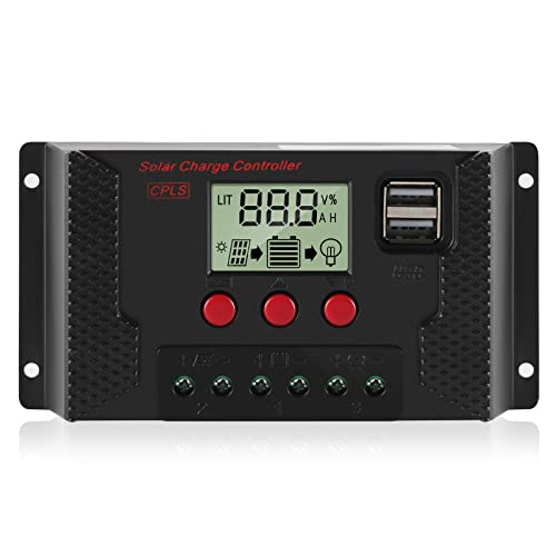 Thlevel PWM 30A Controlador de Carga Solar 12V/24V Panel Solar Inteligente Regulador Carga Solar con Pantalla LCD y Doble Puerto USB para Panel Solar, Lámpara, Batería y Iluminación LED