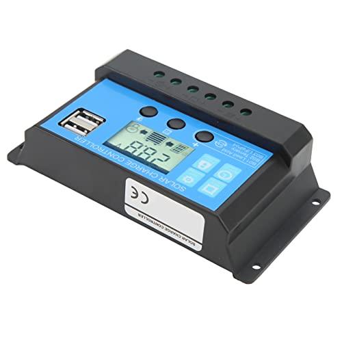 Vbestlife Controlador de Carga Solar, Controlador Solar con LCD Dual USB Industrial Master Chip Regulador de Panel Solar para Farola 12V 24V (10 A)