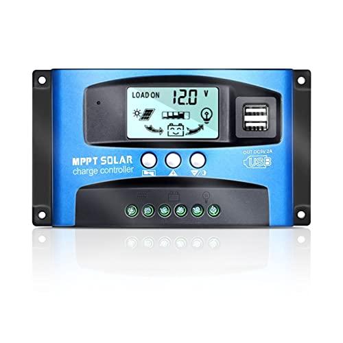 XTVTX MPPT 30A Controlador de carga solar 12 V/24 V ,seguimiento de enfoque automático, Cargador Regulador de la Batería del Panel Solar con Pantalla LCD,Puerto USB Dual 2.5 A