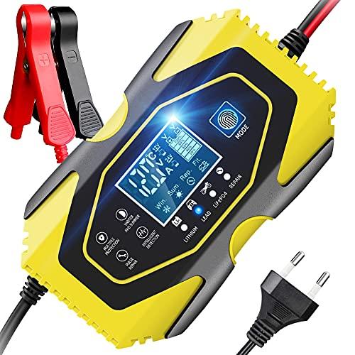 YDBAO Cargador de Baterías Coche Moto 6A 12V/24V con Múltiples Protecciones Automático Inteligente Mantenimiento Pantalla LCD para Batería de Litio Plomo-ácido LiFePO4