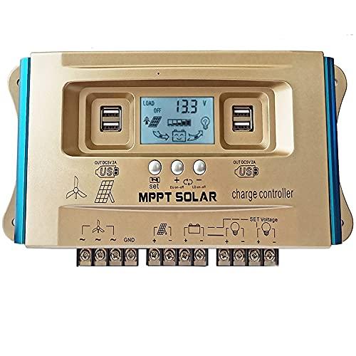 Y&H Controlador de carga híbrido solar y eólico, doble USB, controlador de carga MPPT, controlador de carga, regulador de carga, panel solar, regulador de batería 12 V, 24 V, 36 V, 48 V, 60 V