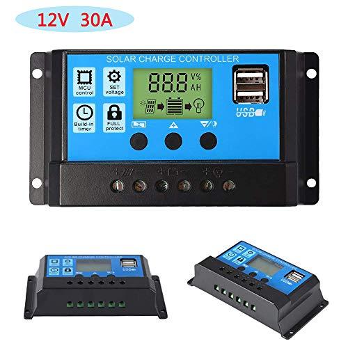 ZHITING 12V / 24V Panel solar Regulador de carga 30A PWM Pantalla LCD Puerto USB