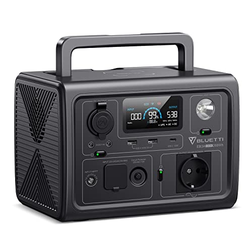 BLUETTI Generador Solar Portátil EB3A, Respaldo de Batería LiFePO4 de 268Wh, Salidas de AC de 600W (Pico de 1200W), Carga 80% en 30 minutos, Generador Solar para Acampar (Panel Solar Opcional)