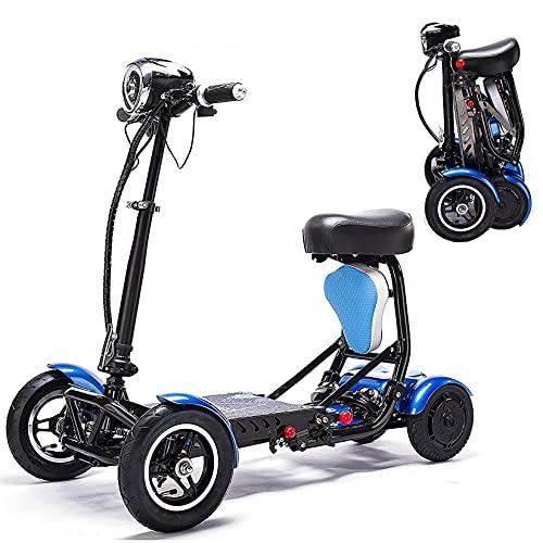 Silla de Ruedas eléctrica Fuerte para Adultos Plegable de 4 Ruedas, Scooters de Movilidad de Ruedas, Scooter de Movilidad eléctrica Ligera de 250 W para Ancianos/Discapacitados/Adultos,Blue,10.4Ah