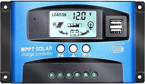 SOGTICPS Regulador de carga solar, MPPT 40 A 12 V/24 V, control de carga solar con dos puertos USB, pantalla LCD, protección integrada