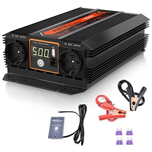 WZTO 1000W(Pico 2000W) Inversor de Corriente DC ​12V a AC 220V-240V Convertidor de Corriente con 2 Puerto USB DC 5V/2.1A y 2 AC Toma Enchufe,Inversor para Coche Camping Camión RV 1000W~2000W